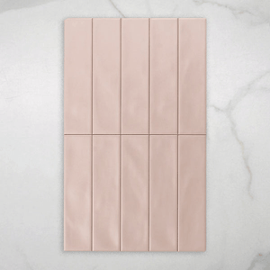 Whitehaven Pink Wavy Satin Ceramic Subway Tile 68x280mm