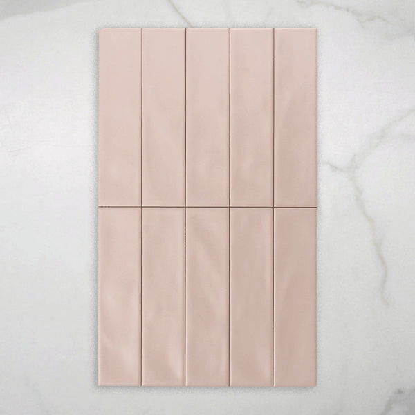 Whitehaven Pink Wavy Satin Ceramic Subway Tile 68x280mm