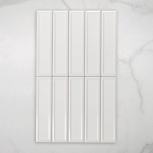 Whitehaven White Gloss Frame Ceramic Subway Tile 68x280mm