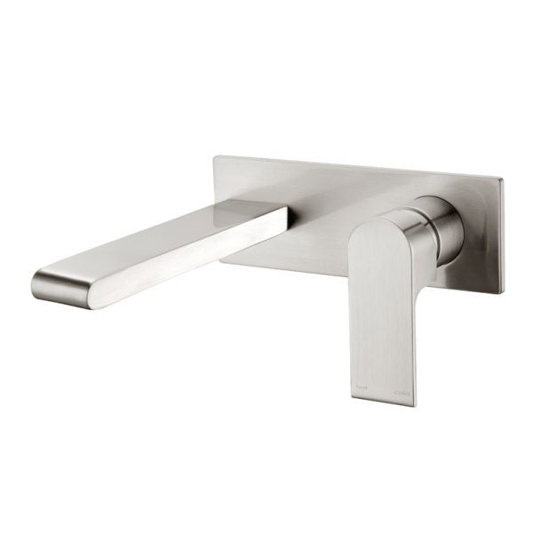 Nero Bianca Wall Basin/Bath Mixer 187mm Brushed Nickel