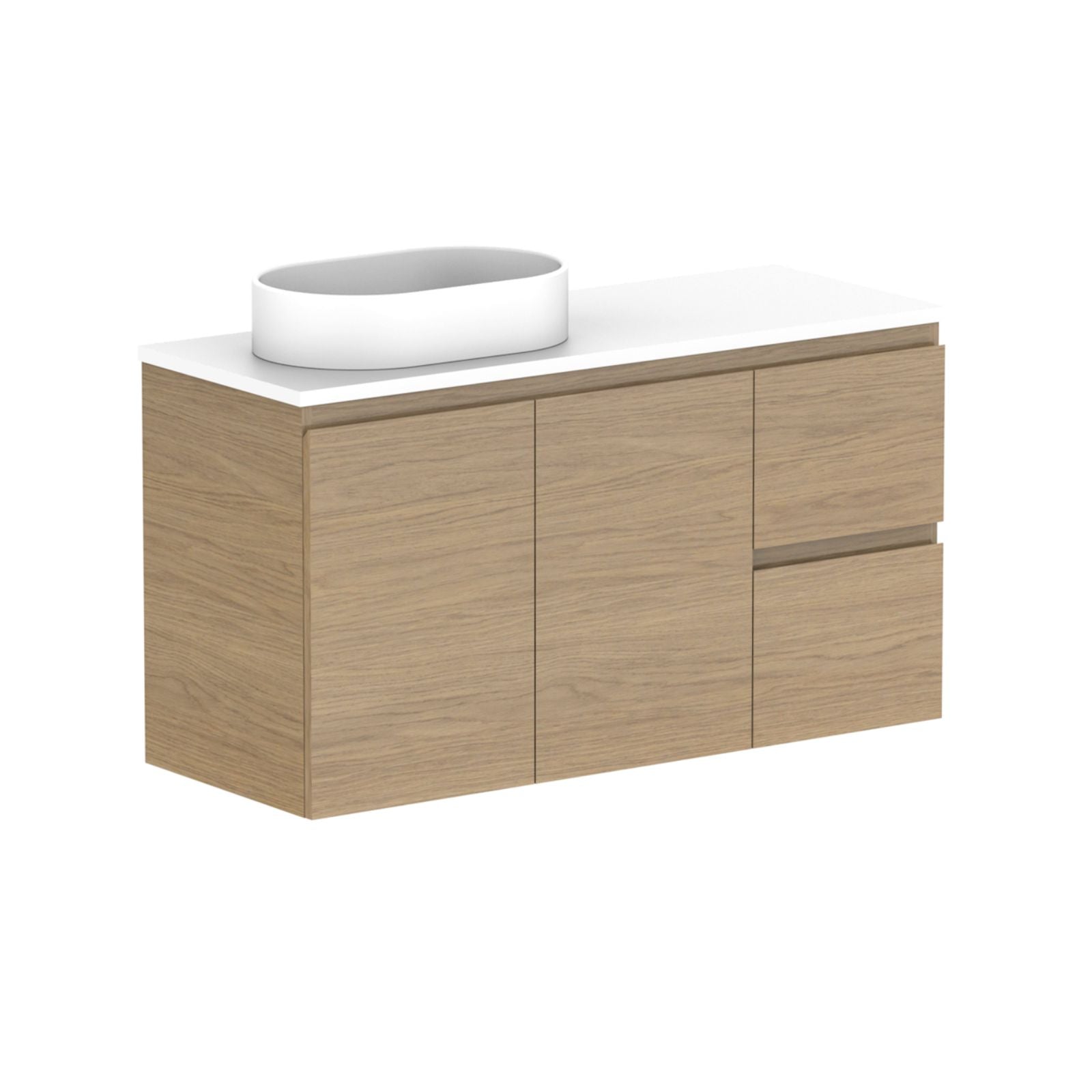 ADP Glacier Lite Ensuite Door and Drawer Twin Vanity with Cherry Pie Top 1050mm Left Bowl GLLECW1050WHLCP - The Blue Space