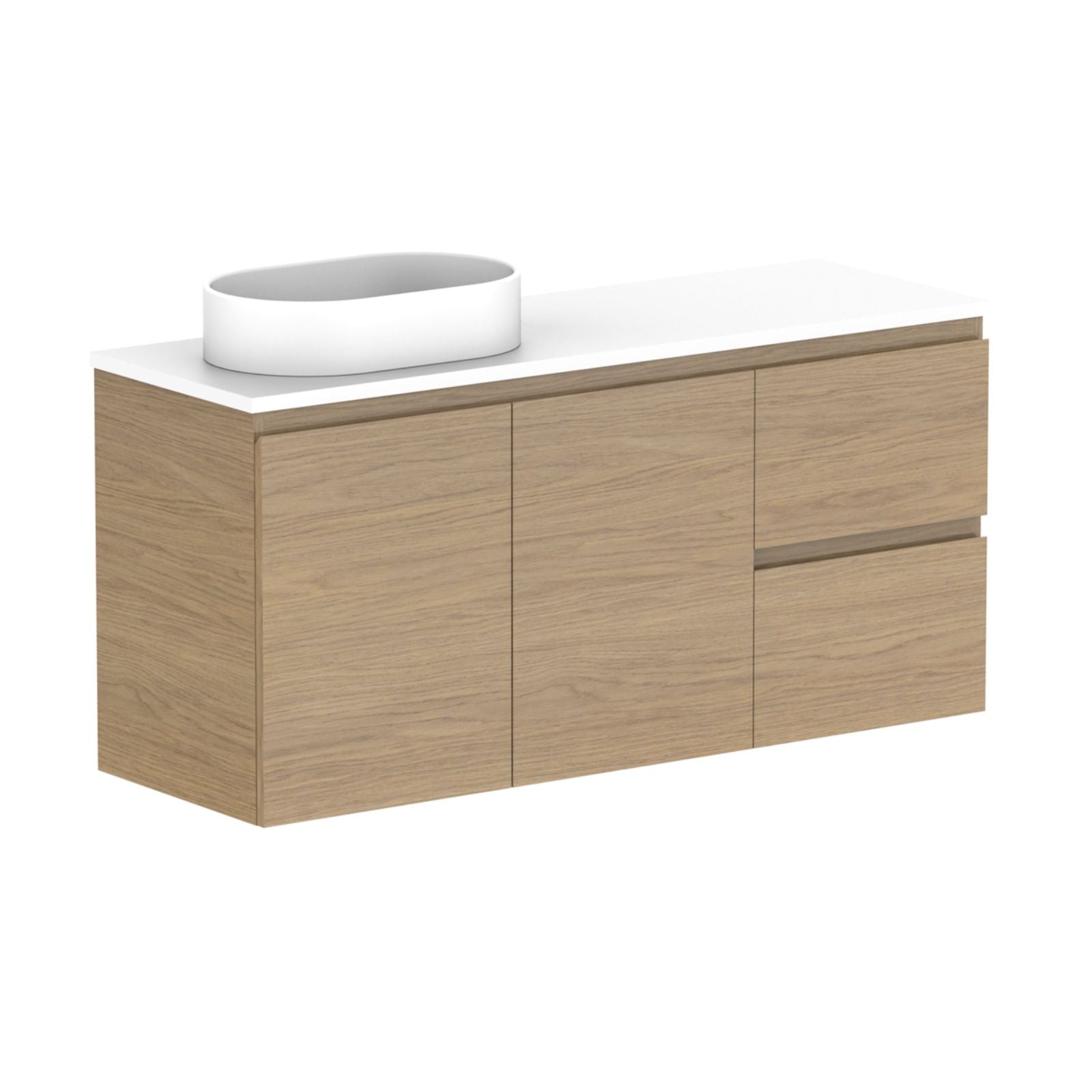 ADP Glacier Lite Ensuite Door and Drawer Twin Vanity with Cherry Pie Top 1200mm Left Bowl GLLECW1200WHLCP - The Blue Space