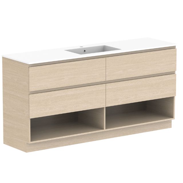 ADP Glacier Lite Shelf Twin Floor Standing Vanity with Cast Marble Top 1800mm Centre Bowl GLLFSW1800WKCCM | The Blue Space