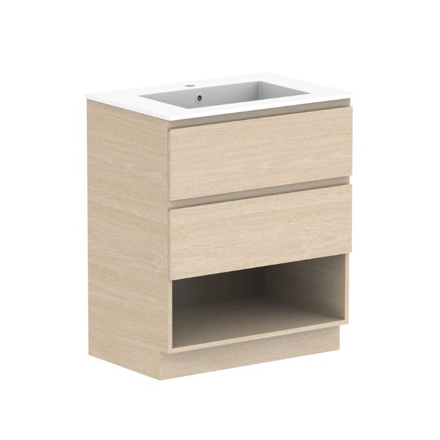 ADP Glacier Lite Shelf Twin Floor Standing Vanity with Cast Marble Top 750mm Centre Bowl GLLFSW0750WKCCM | The Blue Space