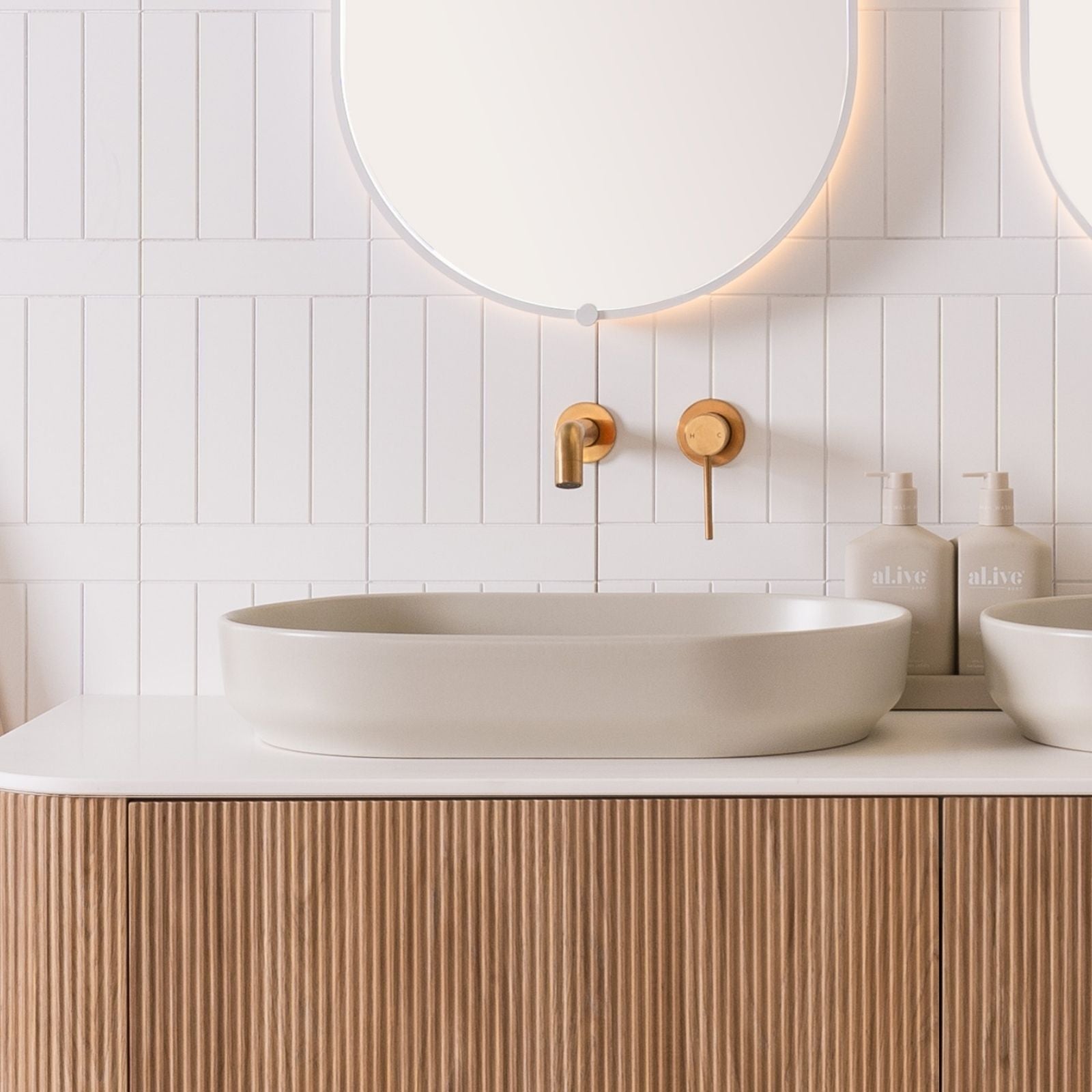 Lifestyle ADP Marilyn 550 x 350 Above Counter Basin Matte Concrete TOPCMAL550MC - The Blue Space