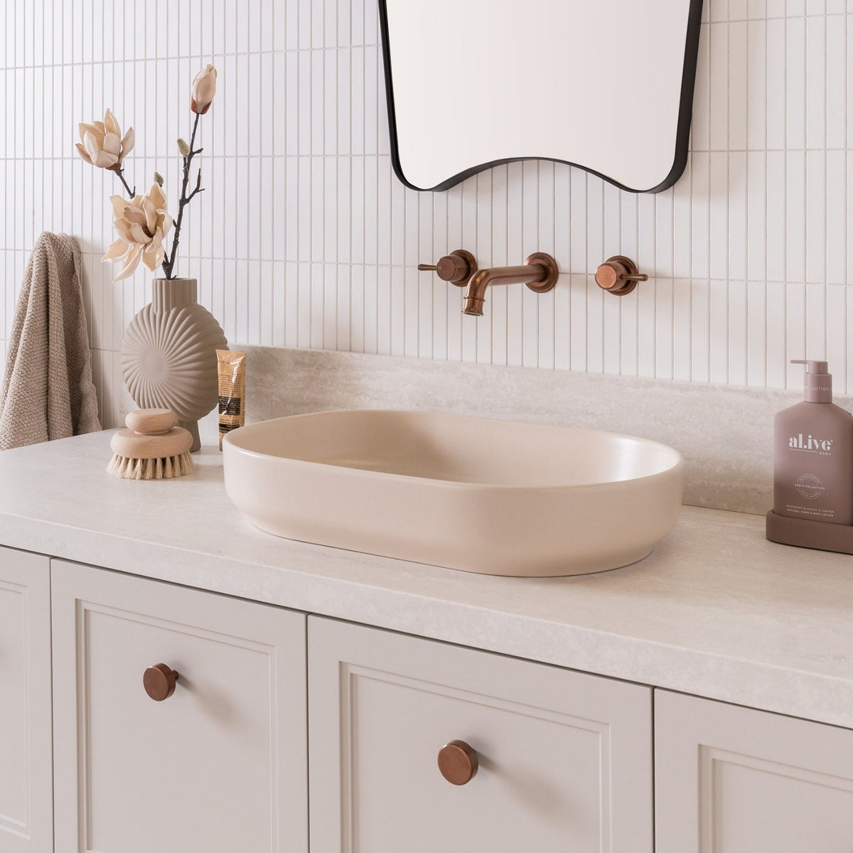 Lifestyle ADP Marilyn 550 x 350 Above Counter Basin Matte Ivory TOPCMAL550MI - The Blue Space