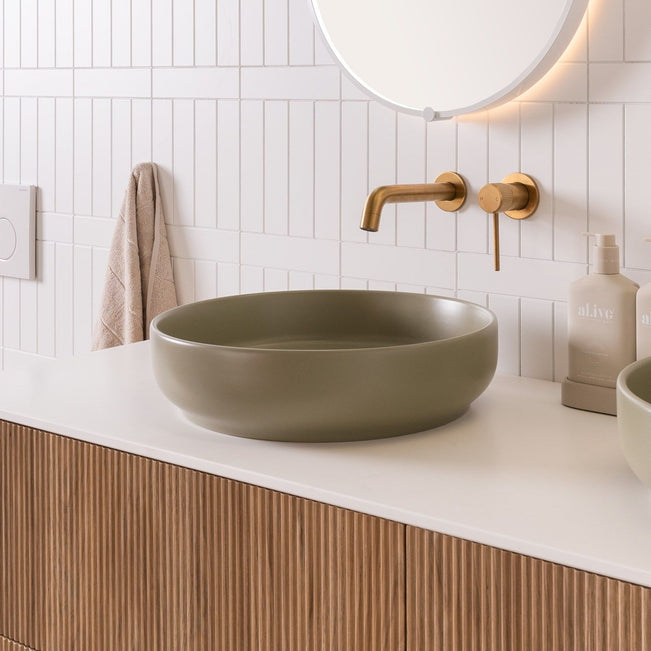 Lifestyle ADP Monroe 400mm Above Counter Basin Matte Olive TOPCMNR400MO - The Blue Space