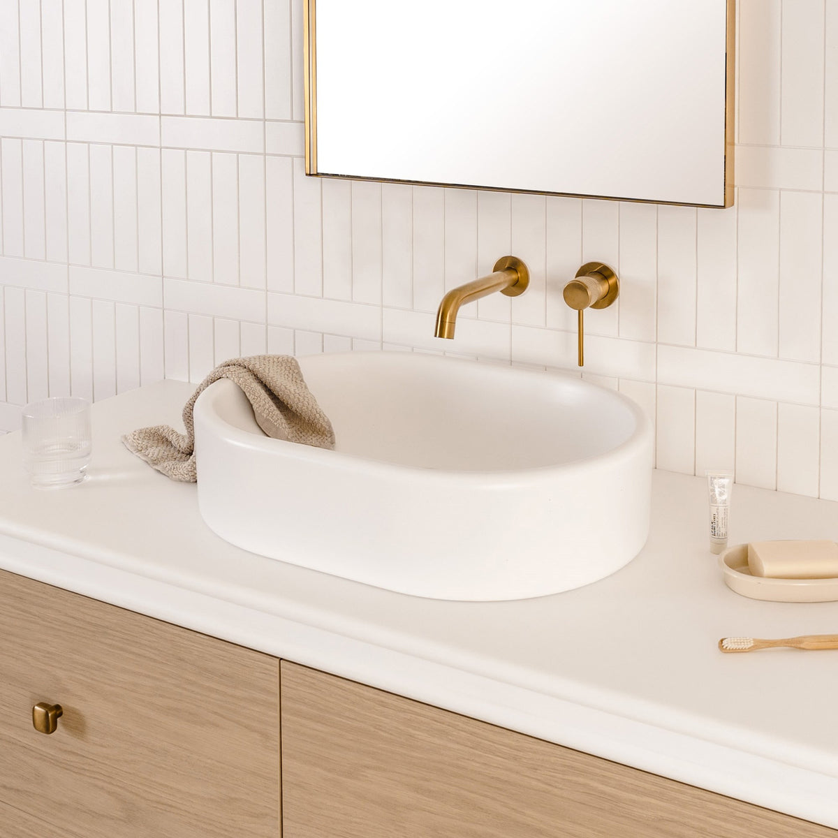 Lifestyle ADP Werri 530 x 380 Above Counter Basin - Matte White TOPCWER5338MW - The Blue Space