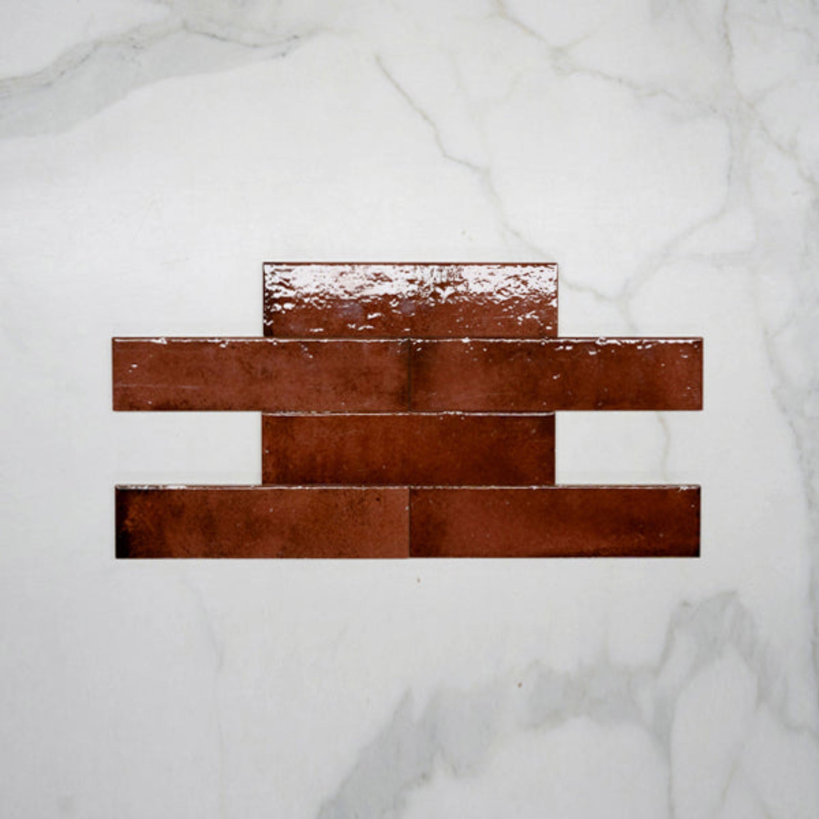 Pattern No Hand Antique Red Andrea Subway Tile Textural Gloss 75 x 300 x 8mm Italian Porcelain  - The Blue Space