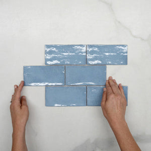 Ash Blue Dianna Hand Made Subway Tile 75 x 150 x 9mm Spanish Ceramic