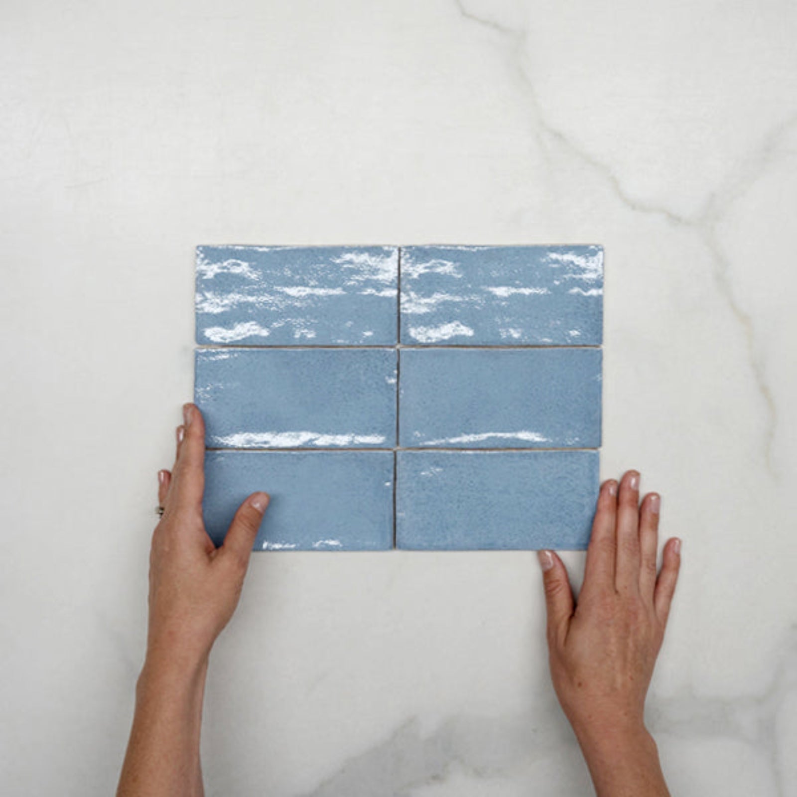With Hand Ash Blue Dianna Hand Made Subway Tile 75 x 150 x 9mm Spanish Ceramic  - The Blue Space