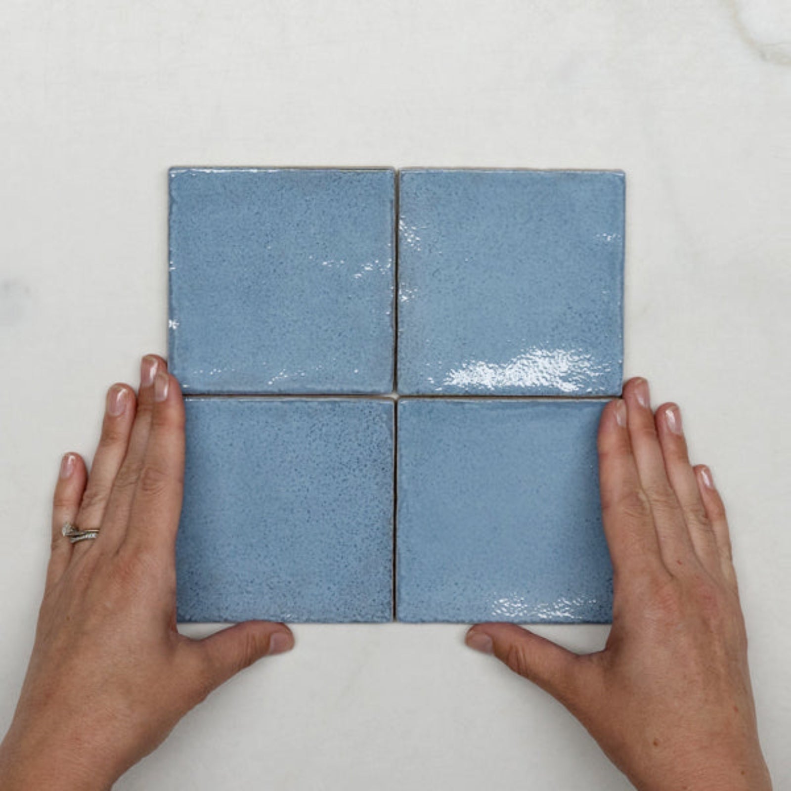 WIth Hand Ash Blue Dianna Zellige Tile 100 x 100 x 9mm Spanish Ceramic  - The Blue Space