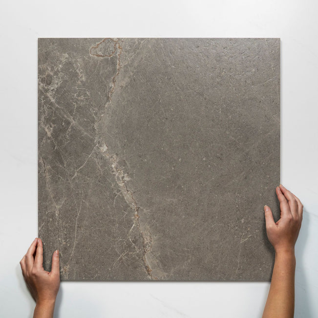 Single With Hand Auralis Grey Brown Honed Porcelain Tile 600 x 600mm 6ARDASH - The Blue Space