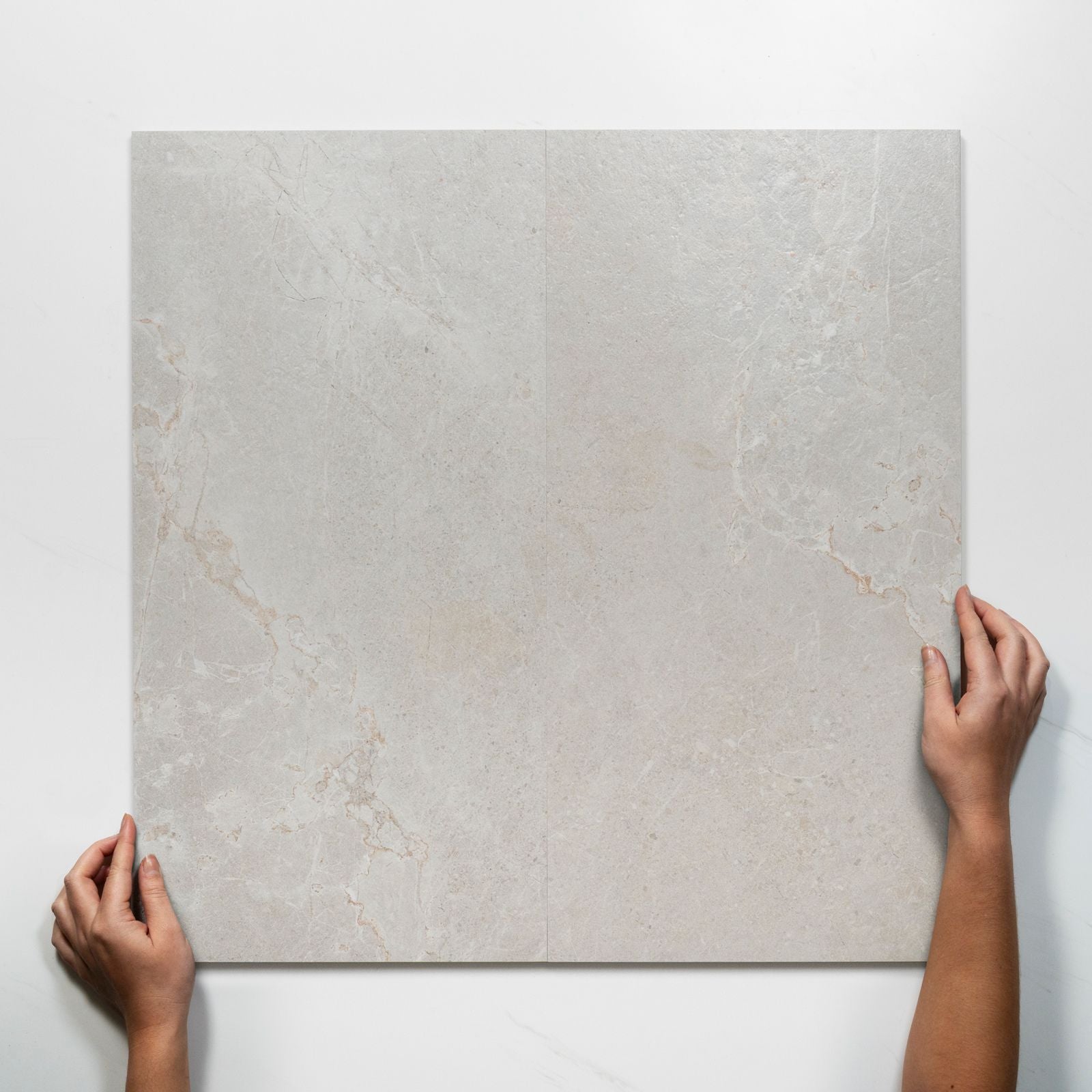 Double With Hand Auralis Off White Honed Porcelain Tile 300 x 600mm 36ARDSVH - The Blue Space