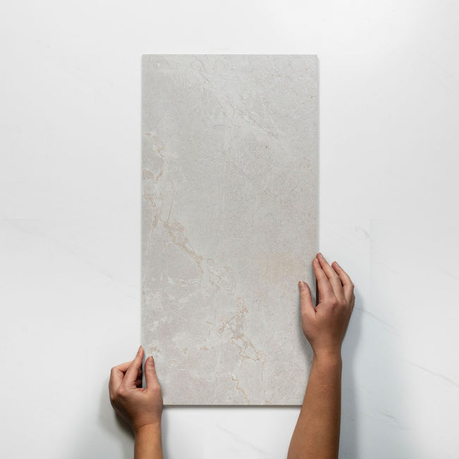 Single With Hand Auralis Off White Honed Porcelain Tile 300 x 600mm 36ARDSVH - The Blue Space