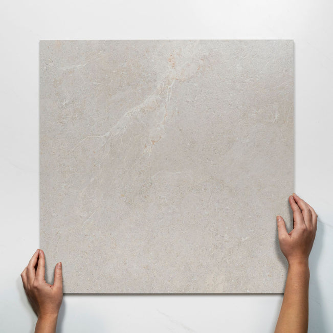 Single With Hand Auralis Off White Honed Porcelain Tile 600 x 600mm 6ARDSVH - The Blue Space