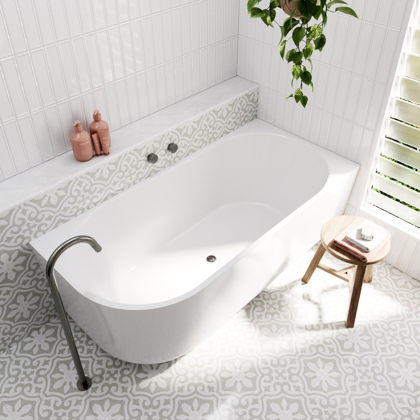Lifestyle 1 Bao Elegant 1500mm Back to Corner Bath - Matte White - Right Hand Corner BAO200215RM - The Blue Space