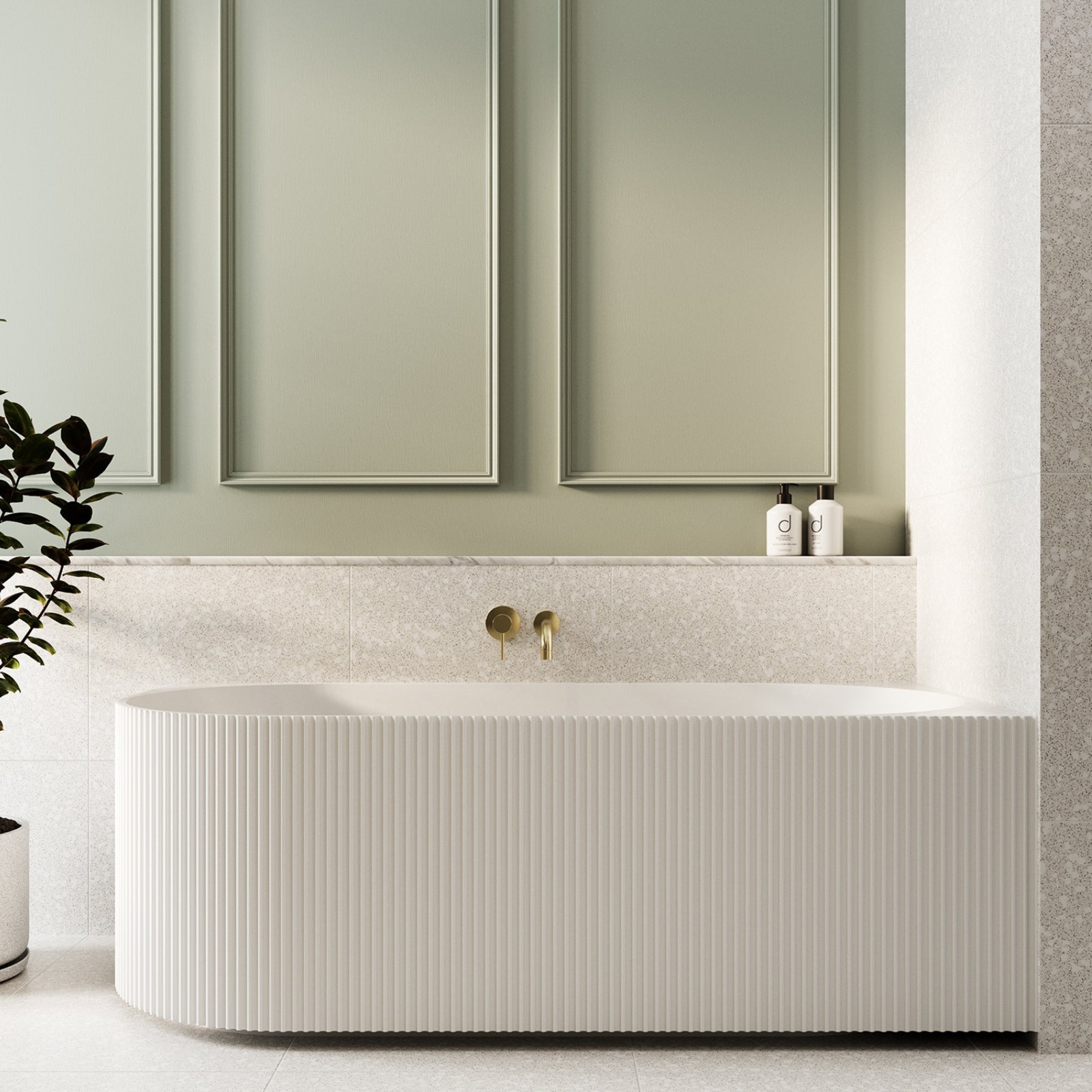 Lifestyle 1 Bao Fluted 1500mm Back to Corner Bath - Matte White - Right Hand Corner BAO100215R - The Blue Space