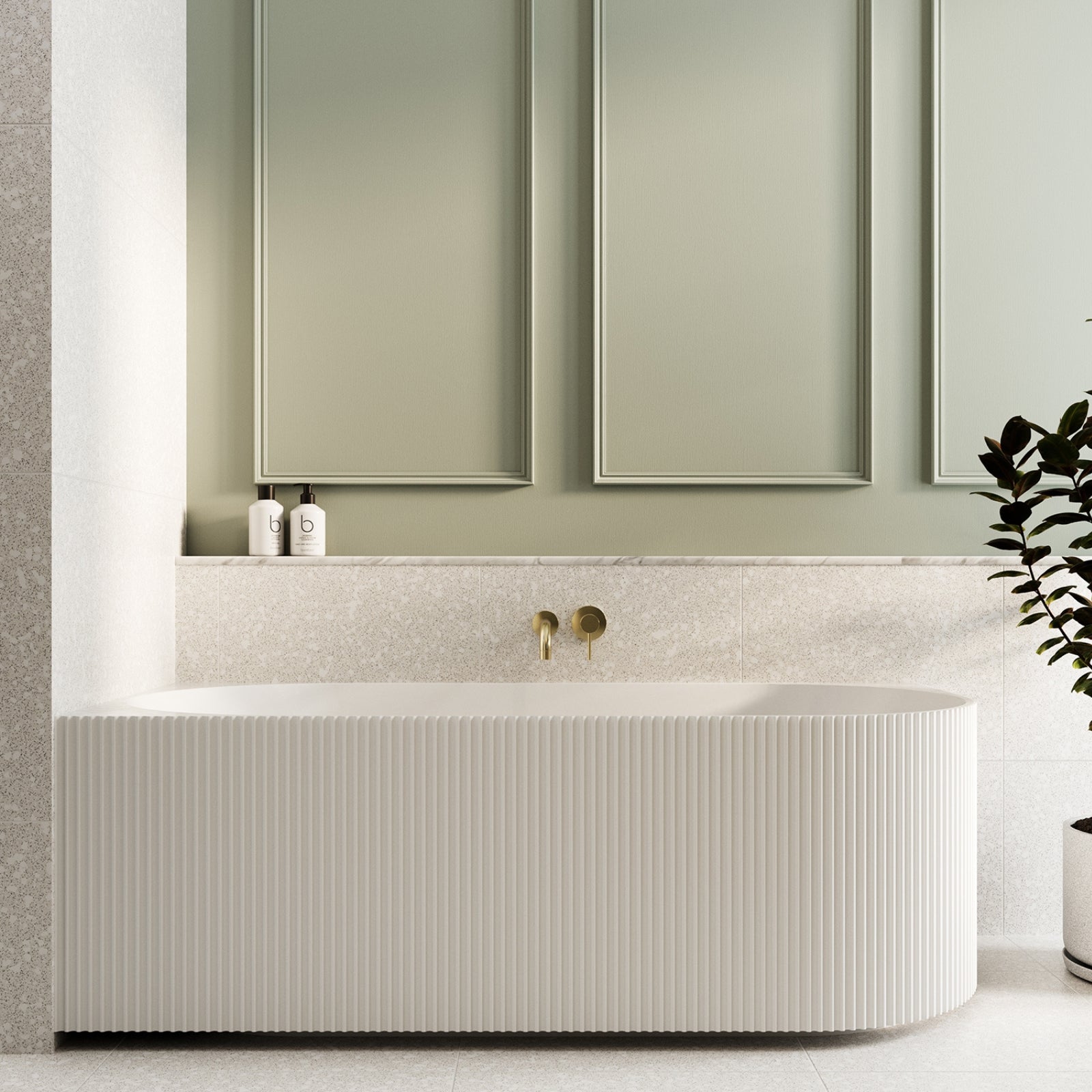 Lifestyle 1 Bao Fluted 1700mm Back to Corner Bath - Matte White - Left Hand Corner BAO100217L - The Blue Space