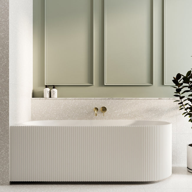 Lifestyle 1 Bao Fluted 1700mm Back to Corner Bath - Matte White - Left Hand Corner BAO100217L - The Blue Space