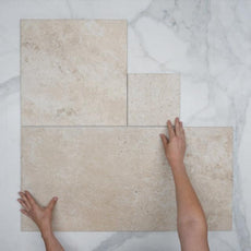 Pattern with Hand Beige Amara Travertine Tile Matt French Pattern Porcelain FPCANBEM - The Blue Space