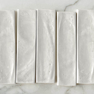 Bianco Rylee Subway Tile Textured Gloss 75 x 300 x 9mm Italian Ceramic