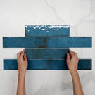 Blue Andrea Subway Textural Gloss Italian Porcelain Tile - The Blue Space