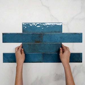 Blue Andrea Subway Tile Textural Gloss 75 x 300 x 8mm Italian Porcelain