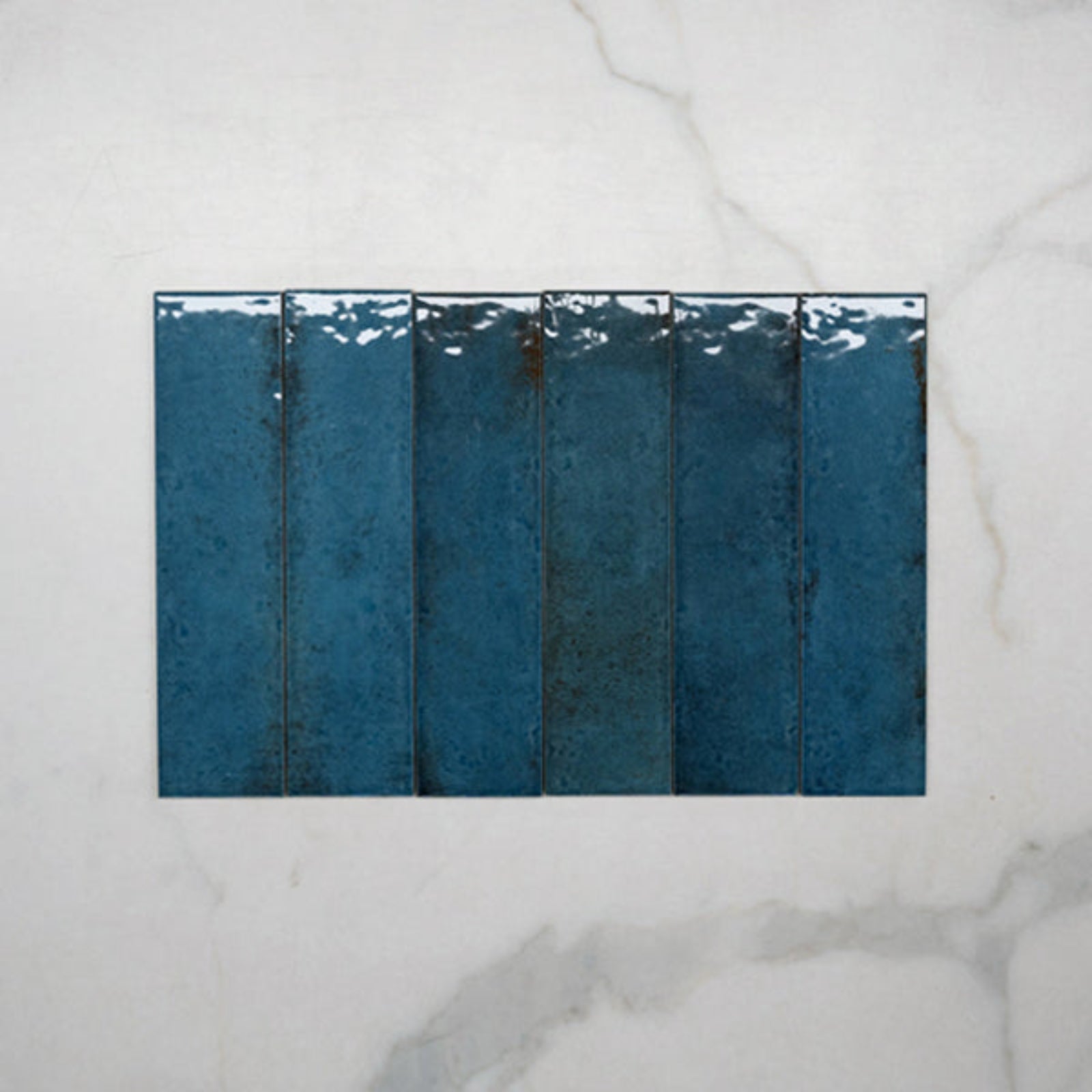 Looks No Hand Blue Andrea Subway Tile Textural Gloss 75 x 300 x 8mm Italian Porcelain  - The Blue Space