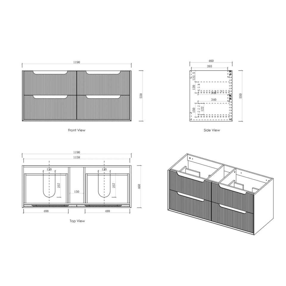 Otti Byron Fluted Woodland Oak Wall Hung Vanity with Natural Carrara Marble Top