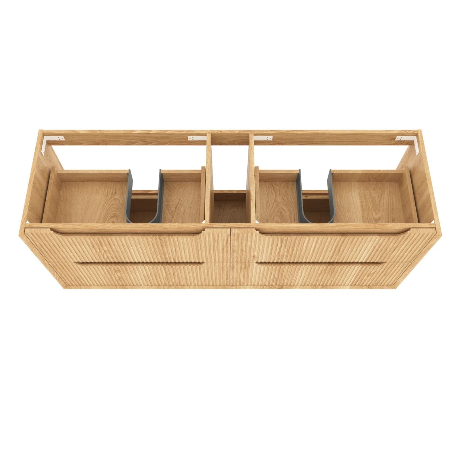 Byron Fluted Woodland Oak Wall Hung Cabinet Only 1500mm Double Bowl BYW1500L - The Blue Space