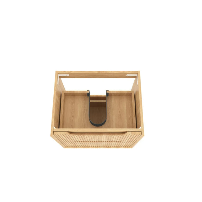 Byron Fluted Woodland Oak Wall Hung Cabinet Only 600mm Centre Bowl BYW600L - The Blue Space