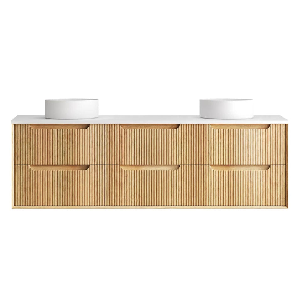 Otti Byron Fluted Woodland Oak Wall Hung Vanity with Matte White Top