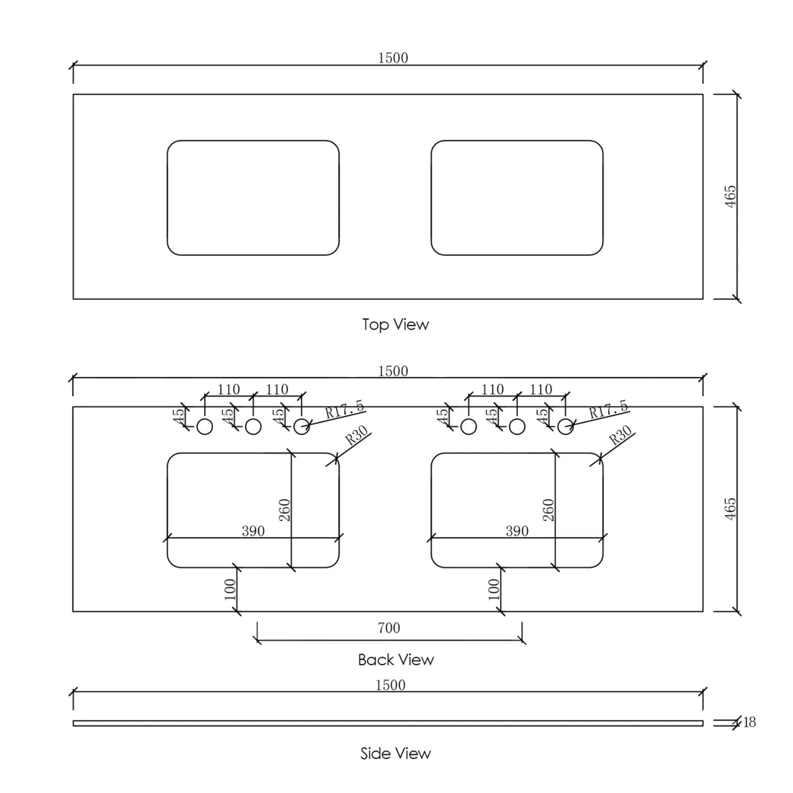 Byron Fluted Woodland Oak Wall Hung Vanity with Undermount Natural Carrara Marble Top & Basin 1500mm Double Bowl BYW1500LSTUD-NCA-UB - The Blue Space