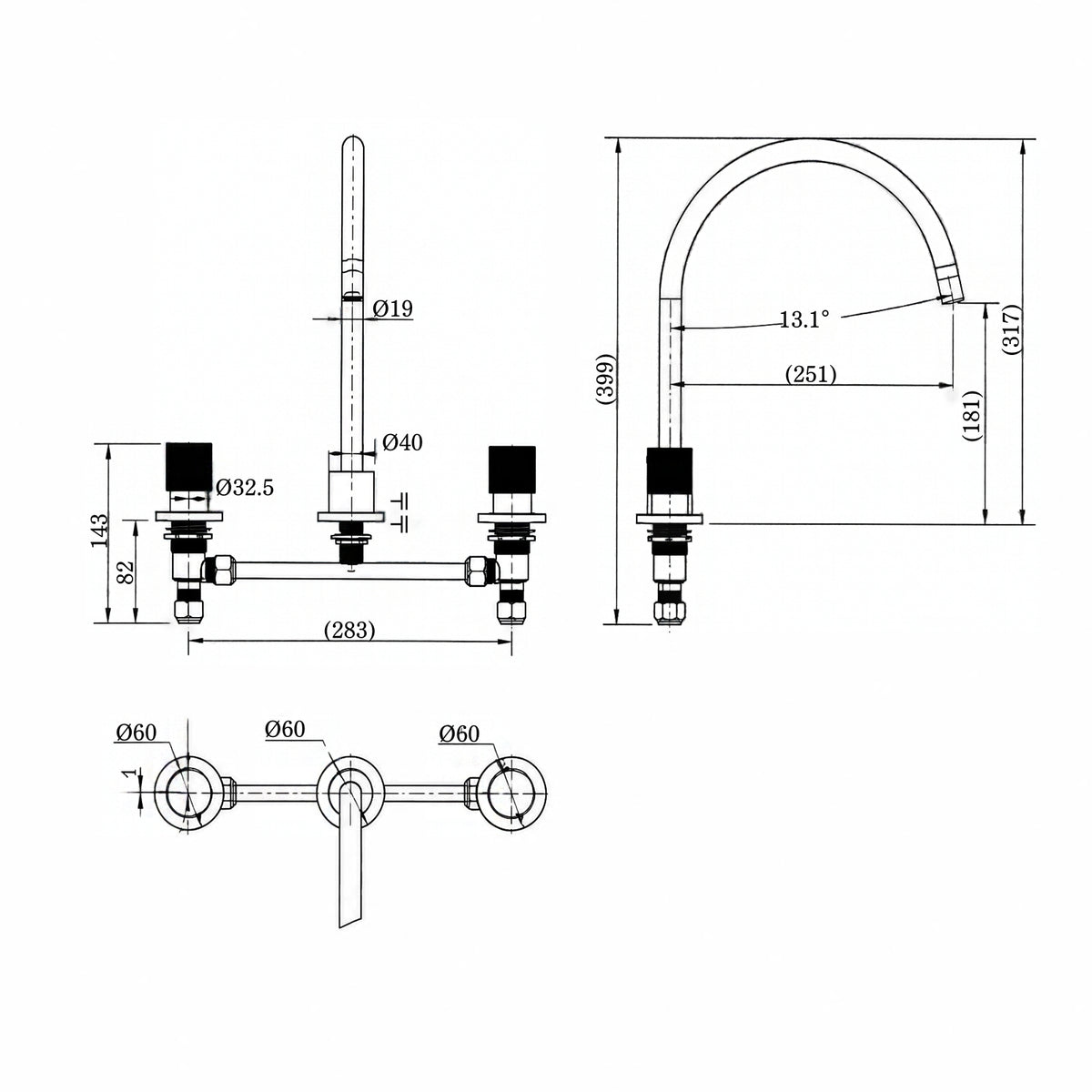 New Line Drawing Cadence 1/4 Turn Kitchen Set Matte Black CAD004BK