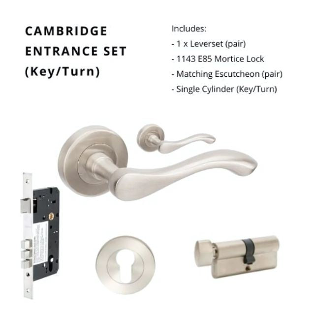 Zanda Cambridge Entrance Set 60mm Key/Turn Brushed Nickel