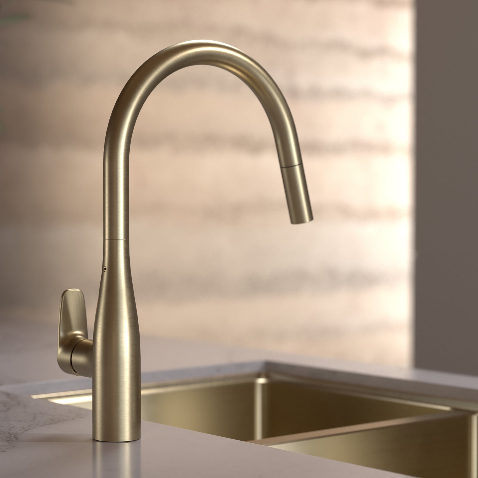 Lifestyle 2 Caroma Contura II Pull Out Sink Mixer - Brushed Brass 849062BB56AF - The Blue Space