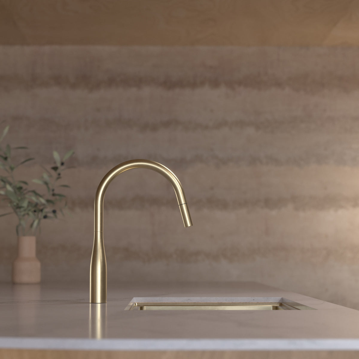 Lifestyle 3 Caroma Contura II Pull Out Sink Mixer - Brushed Brass 849062BB56AF - The Blue Space