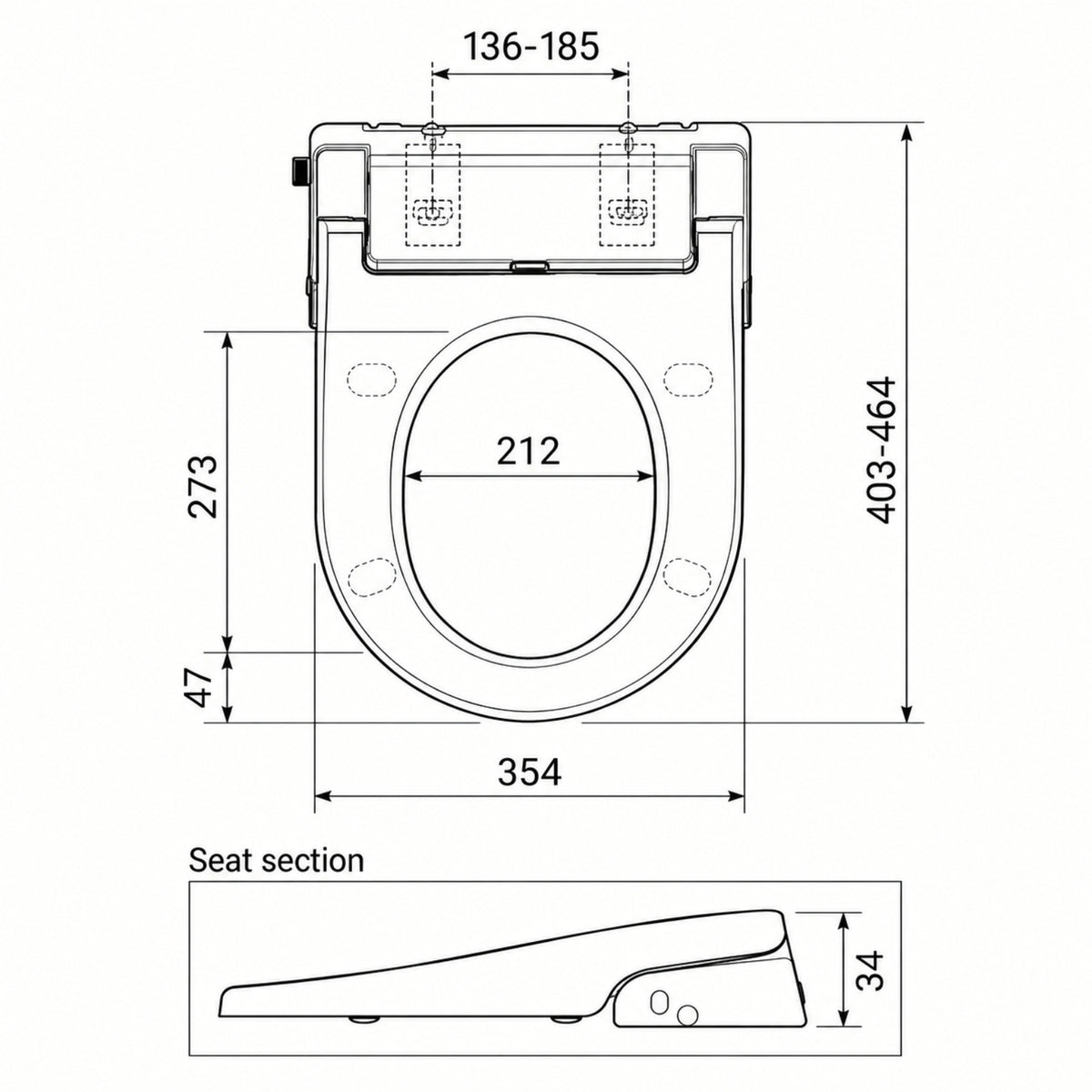 line Drawing 3 Caroma Electronic Bidet Seat 300070W - The Blue Space