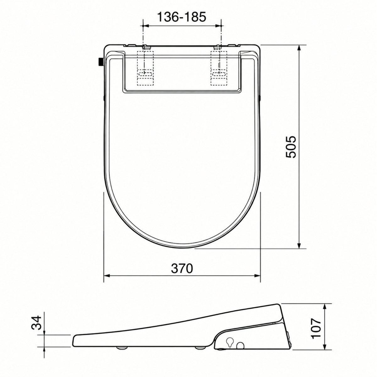 Line Drawing 1 Caroma Electronic Bidet Seat 300070W - The Blue Space