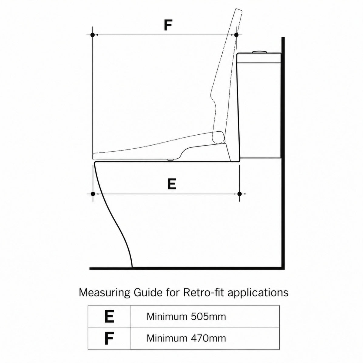 Line Drawing 4 Caroma Electronic Bidet Seat 300070W - The Blue Space