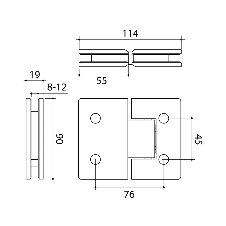 Caroma Glass to Glass Shower Door Hinge Polished Stainless Steel