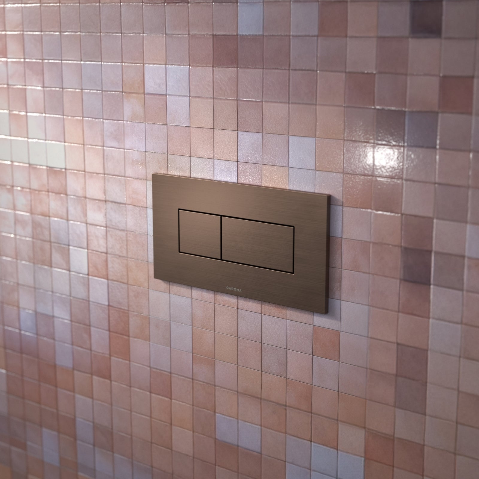 Lifestyle 3 Caroma Invisi Series II® Rectangle Dual Flush Plate & Buttons (Metal) Brushed Bronze 237020BBZ - The Blue Space