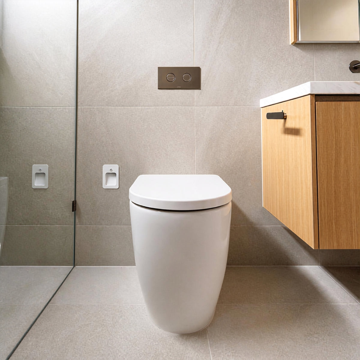Caroma Invisi Series II Round Dual Flush Metal Plate & Buttons Brushed Nickel 237088BN - The Blue Space