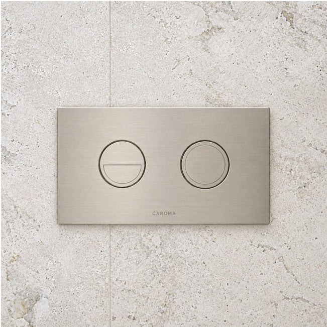 Caroma Invisi Series II Round Dual Flush Metal Plate & Buttons Brushed Nickel 237088BN - The Blue Space
