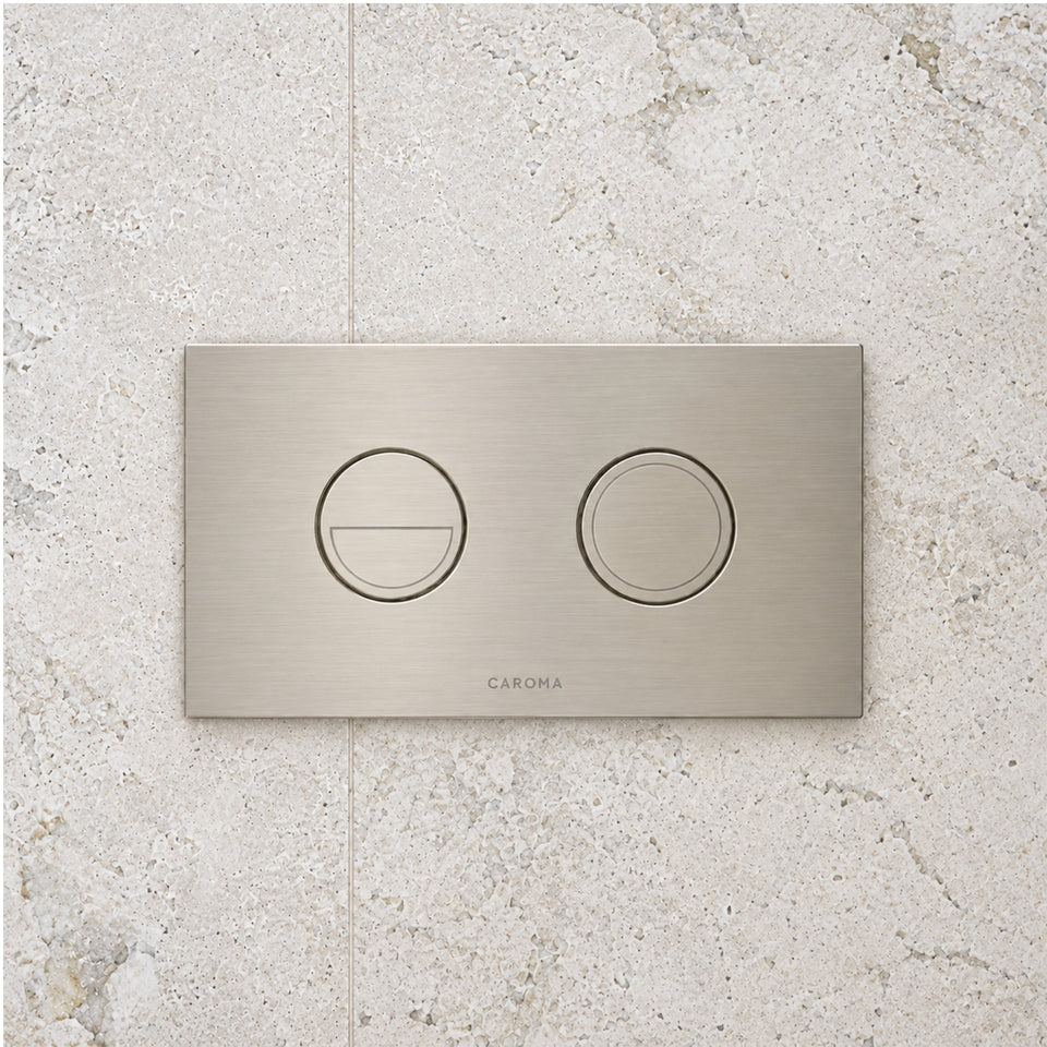 Caroma Invisi Series II Round Dual Flush Metal Plate & Buttons Brushed Nickel