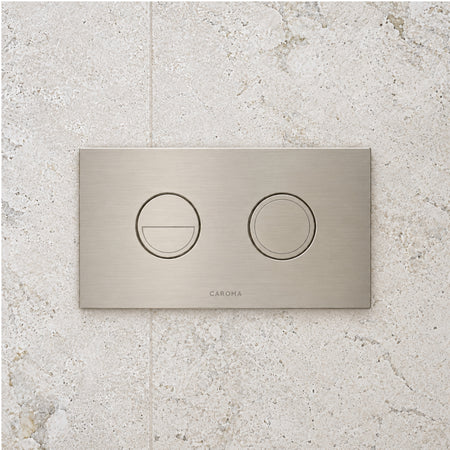 Caroma Invisi Series II Round Dual Flush Metal Plate & Buttons Brushed Nickel