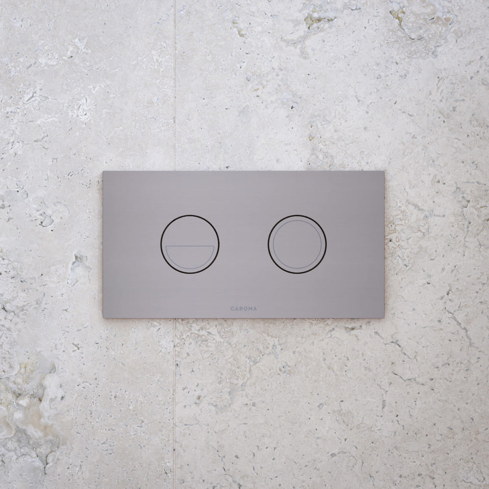Caroma Invisi Series II Round Dual Flush Metal Plate & Buttons Brushed Nickel