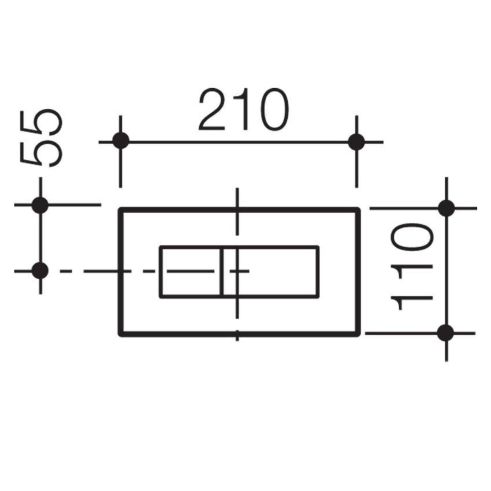 Technical Drawing Caroma Invisi Series II® Rectangle Dual Flush Plate & Buttons (Metal) Brushed Nickel 237020BN - The Blue Space