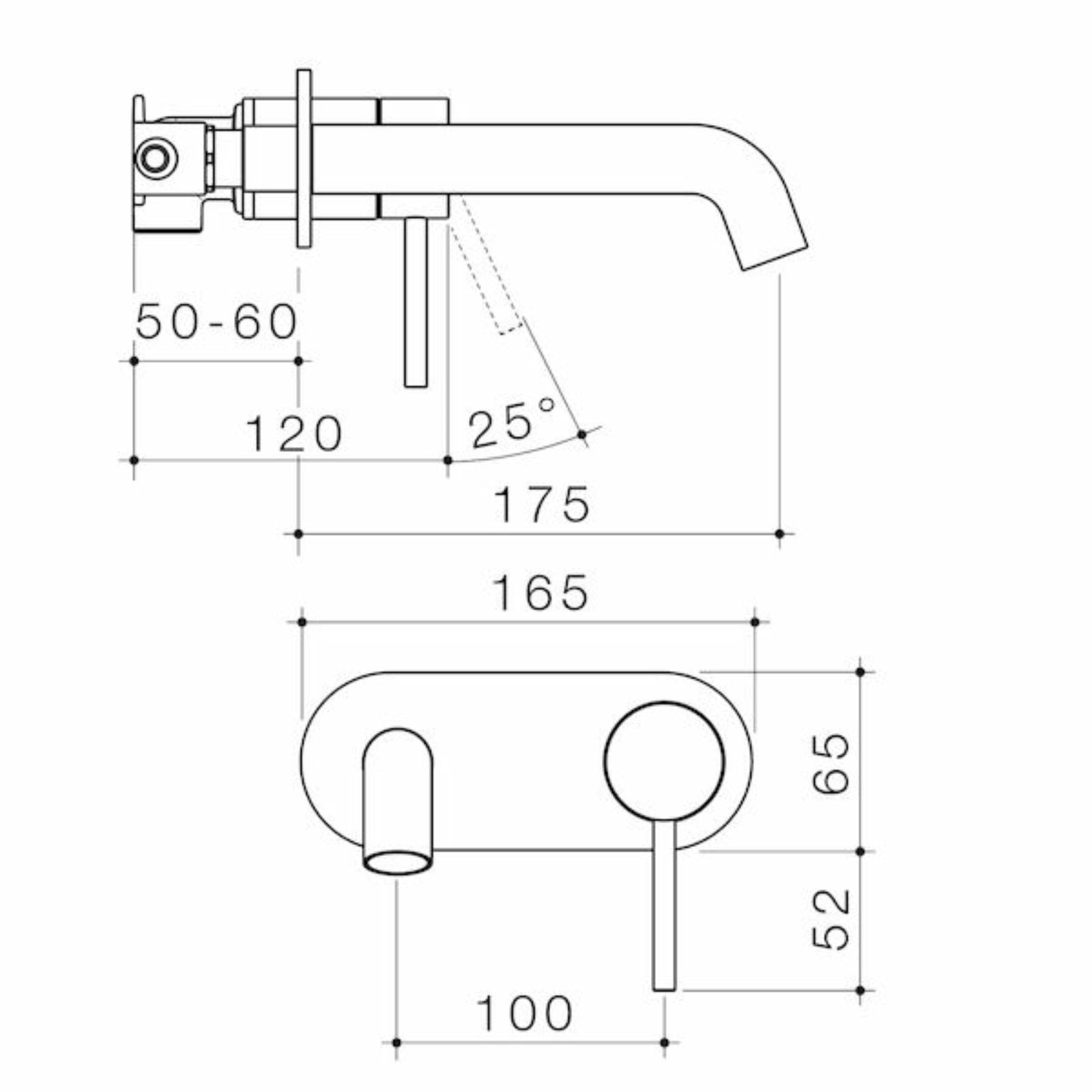 Technical Drawing Caroma Liano II 175mm Wall Basin/Bath Mixer Round Plate - Brushed Bronze - Full Kit 96345BBZ6AF - The Blue Space